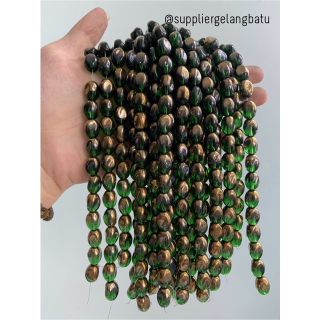 kristal CEKO KACANG GOLD GREEN quartz 10mm HIJAU emas oval cutting