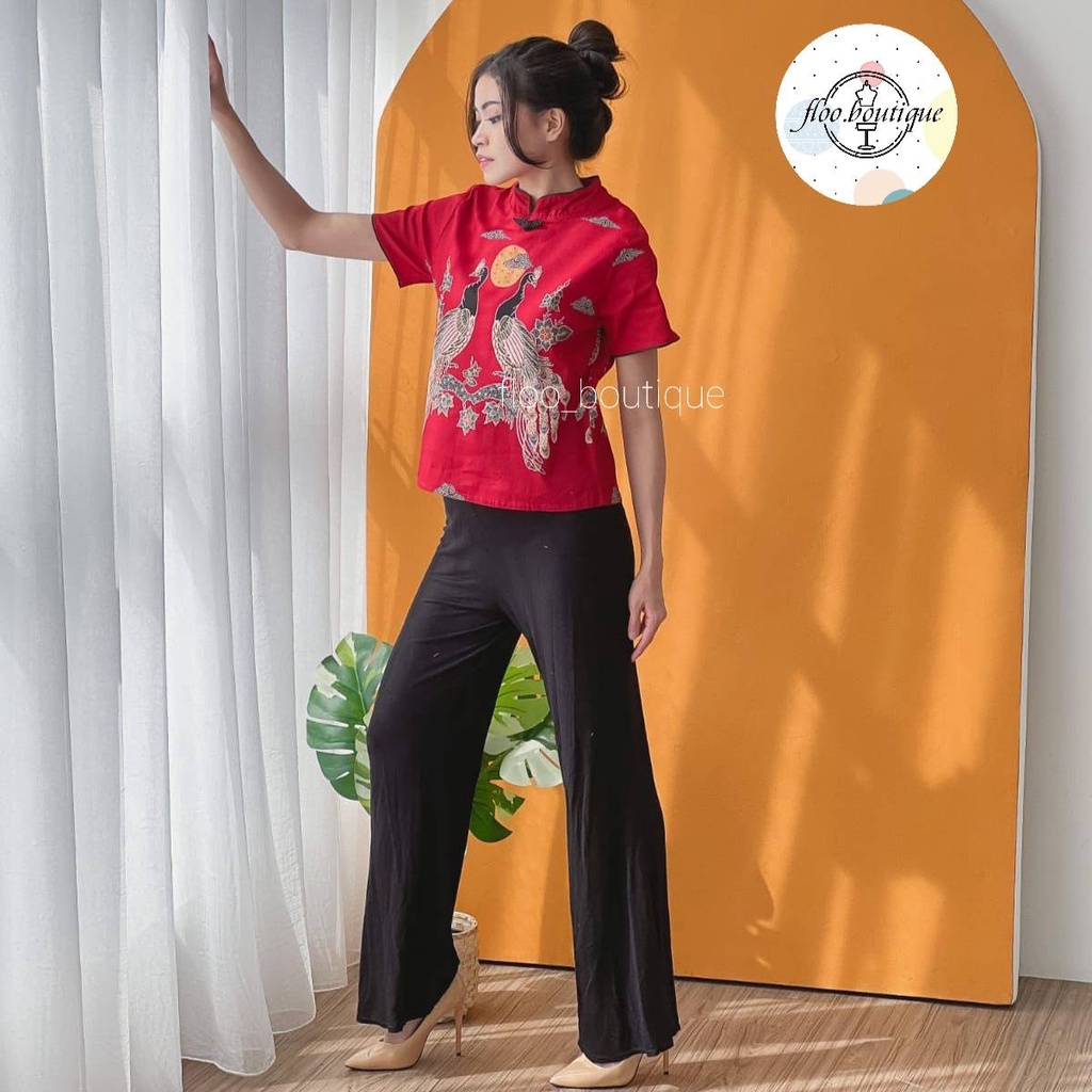 YIN QIPAO TOP - ATASAN QIPAO IMLEK MOTIF MERAK PRINTING, QIPAO MURAH