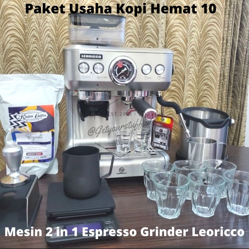 Paket Usaha Kopi Hemat 10 (Mesin 2in1 Espresso dan Grinder Leoricco)