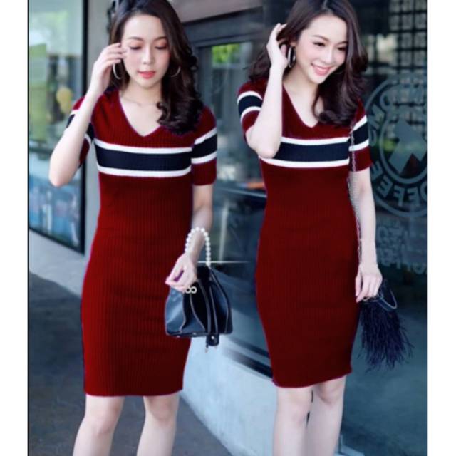 V DRESS SALUR BG9 / DRESS / TERUSAN / DRESS RAJUT WANITA KOREA / BODYCON / MURAH / BEST