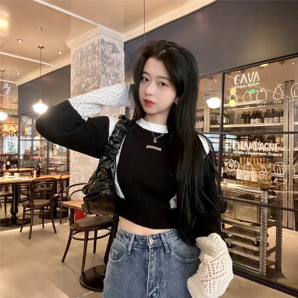 Red Sweater Musim Semi Baju Musim Semi Keren Keren Sweater Musim Semi Baru pukulan off-shoulder terasa rajut kecil wanita top