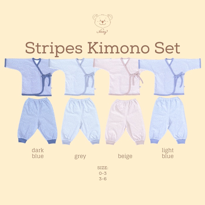 Nary Kimono Denim Salur Panjang SNI - Stripes Kimono Bayi Nary Set Lengan Panjang Celana Panjang