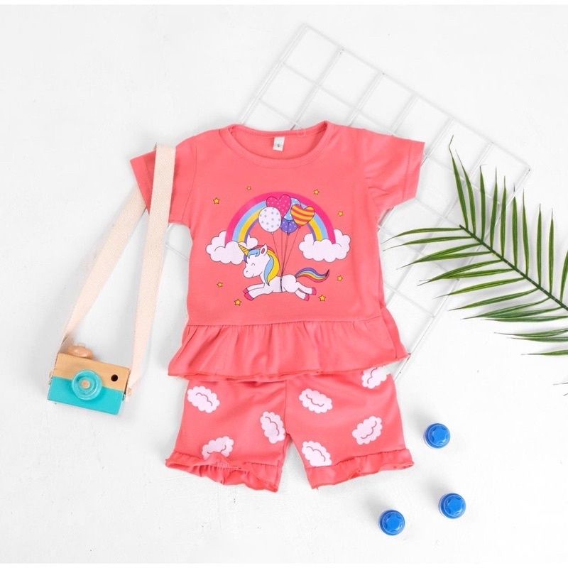 DK SETELAN Baju RUFFLE Set MOTIF Pendek Anak Perempuan SIMPLE &amp; MURAH - GRUP 2