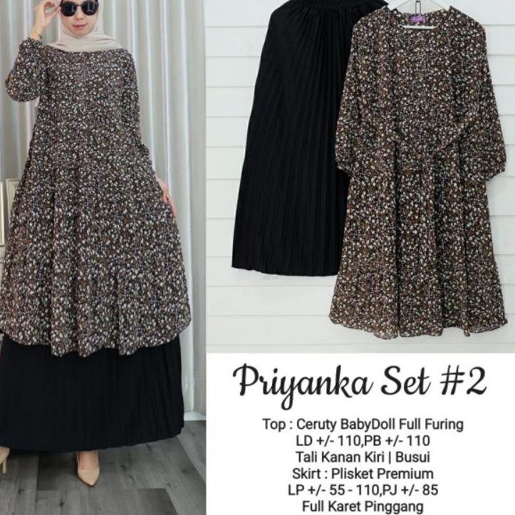(HARGA BERSAHABAT) piyanka one set tunik kayla setelan rok plisket tunik ceruty babydoll baju setela