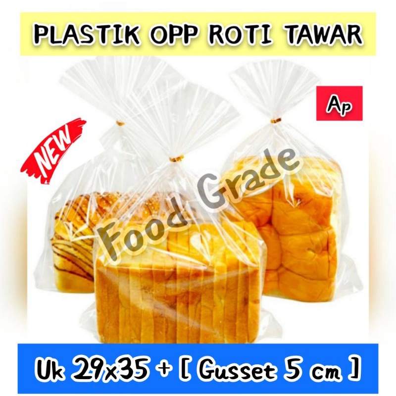 

FOOD GRADE ~ Plastik OPP ROTI TAWAR Size L uk 29 x 35 + Gusset 5 cm.