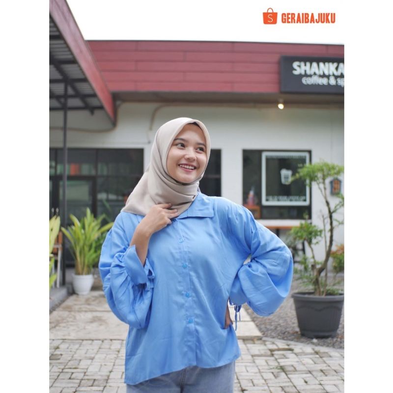 BLOUSE CRINCLE LENGAN SERUT/ BLOUSE MONIC / KEMEJA CRINCLE LENGAN SERUT