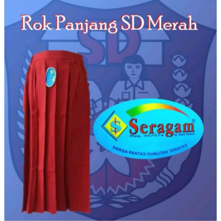 Rok SD rempel panjang warna merah uk S sampai L3