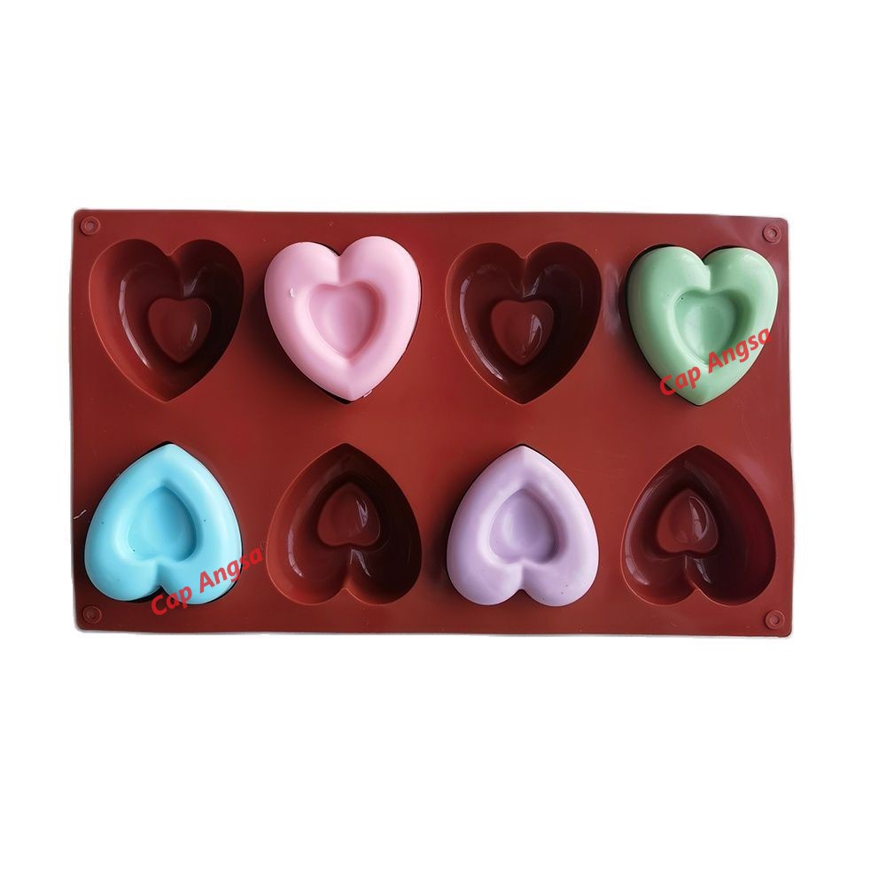 CETAKAN SILIKON HATI DONAT 3D SILICONE MOLD LOVE HEART DOUGHNUT DONUT JELLY AGAR COKLAT SILICON MOULD 8 CAVITY