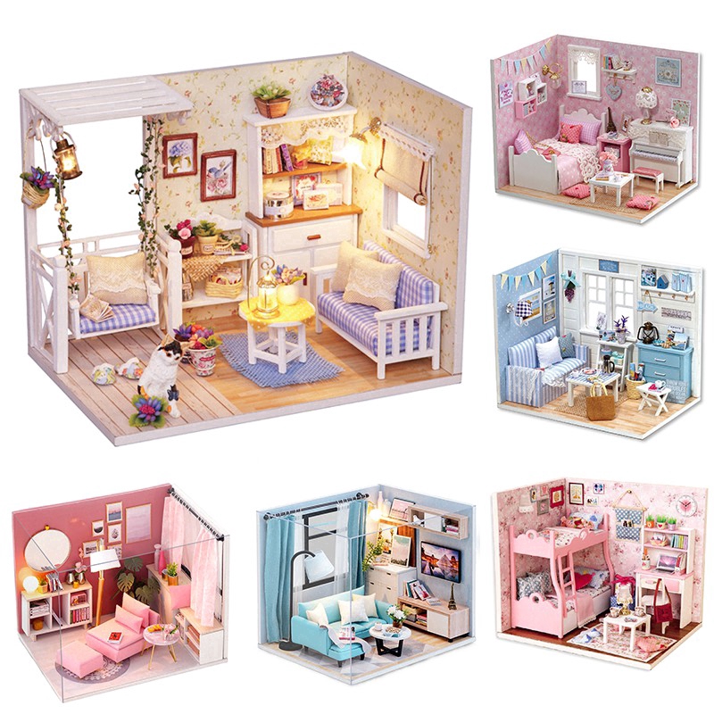 Cutebee Diy Dollhouse Miniatur Rumah Rumahan Furnitur 