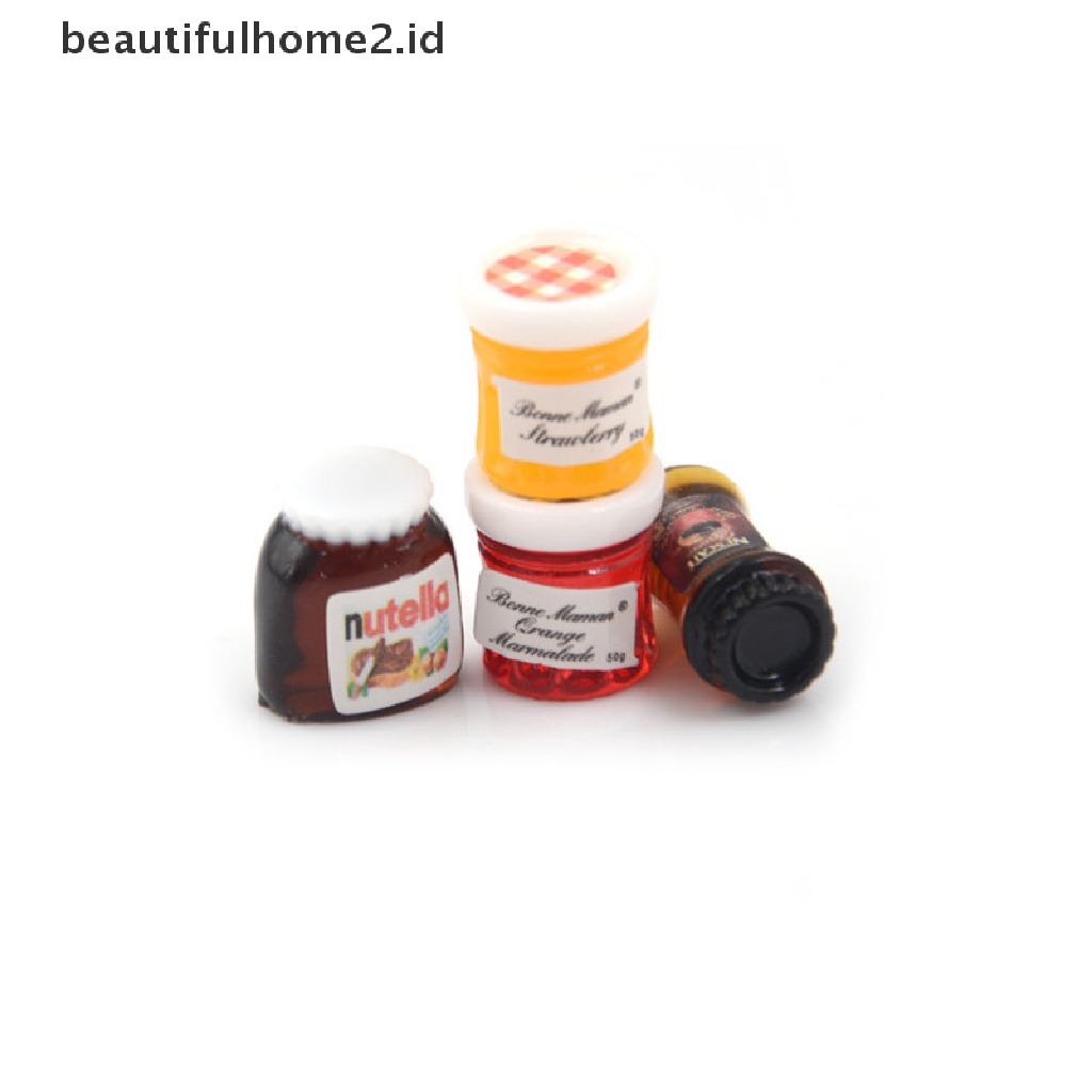 (Beautifulhome2.Id) 4pcs / Set Mainan Miniatur Toples Selai / Kopi Skala 1: 12 Untuk Dekorasi Rumah Boneka