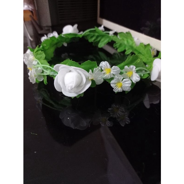 Bando Bunga Putih|Flower Crown Putih|Bando Bunga|Flower Crown Sleyer|Mahkota Bunga|Hiasan Kepala