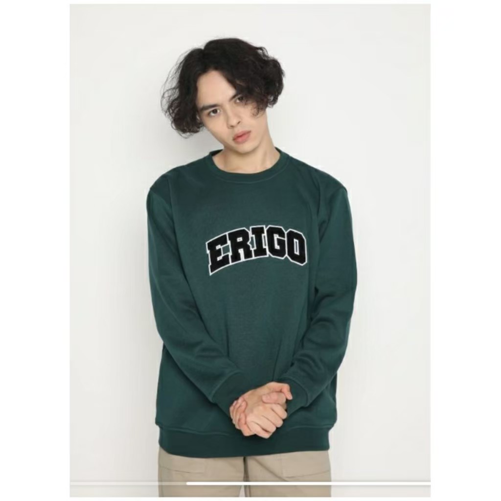 (COD) Sweater Pria Erigo Sweater Fleece Big Size Crewneck Pria wanita tren 2022 kekinian Size M - L XL LOGO ERIGO BORDIR Terlaris Promo