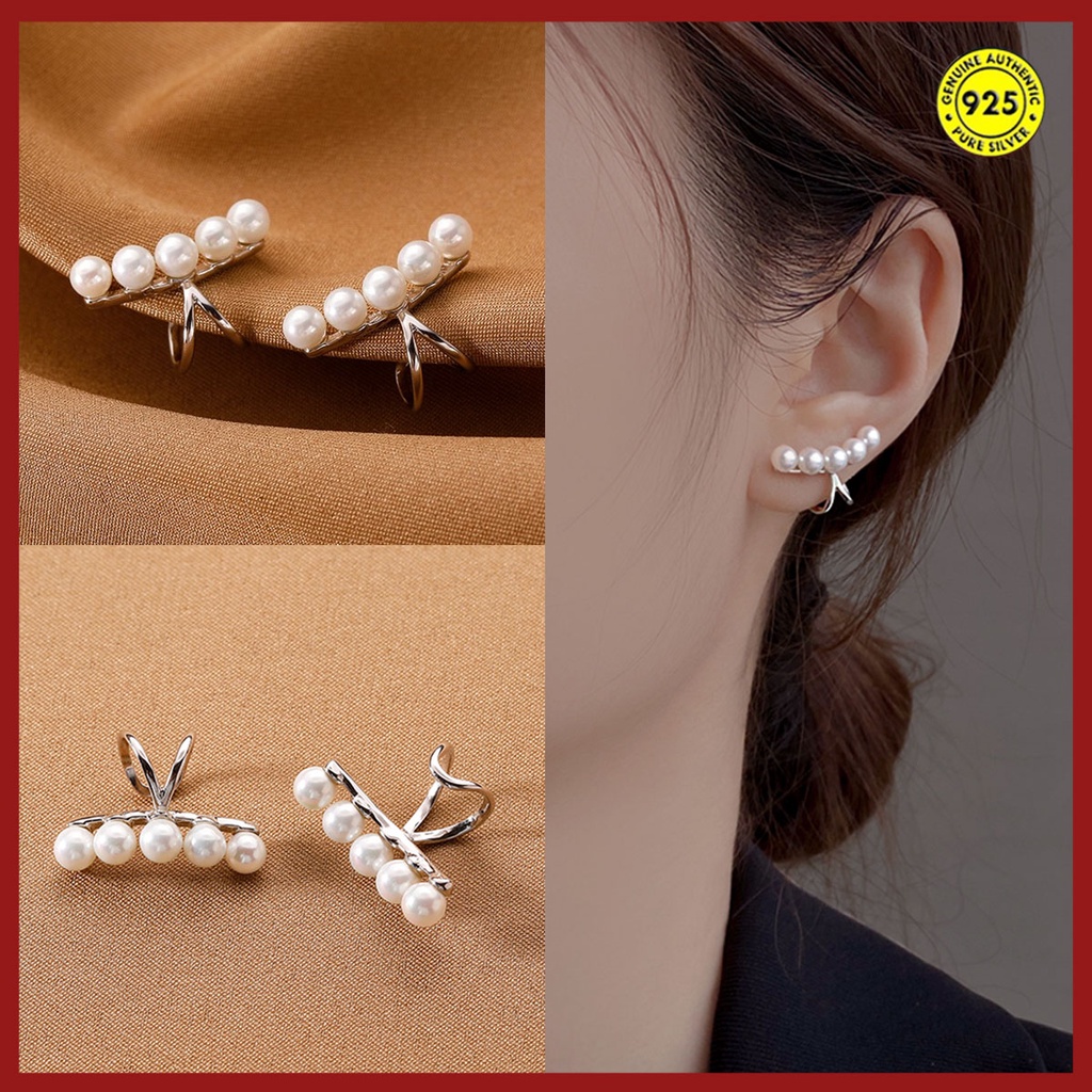 Anting Tusuk Sterling Silver 925 Tanpa Tindik Dengan Mutiara Untuk Wanita