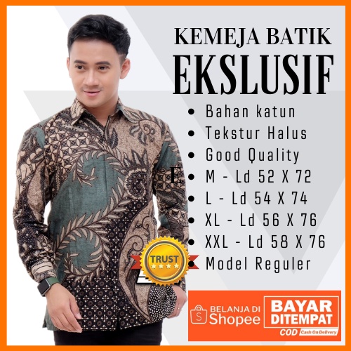 Atasan Batik Pria Lengan Panjang Kemeja Batik Pria Terbaru size M L XL XXL Reguler Adem di Pakai