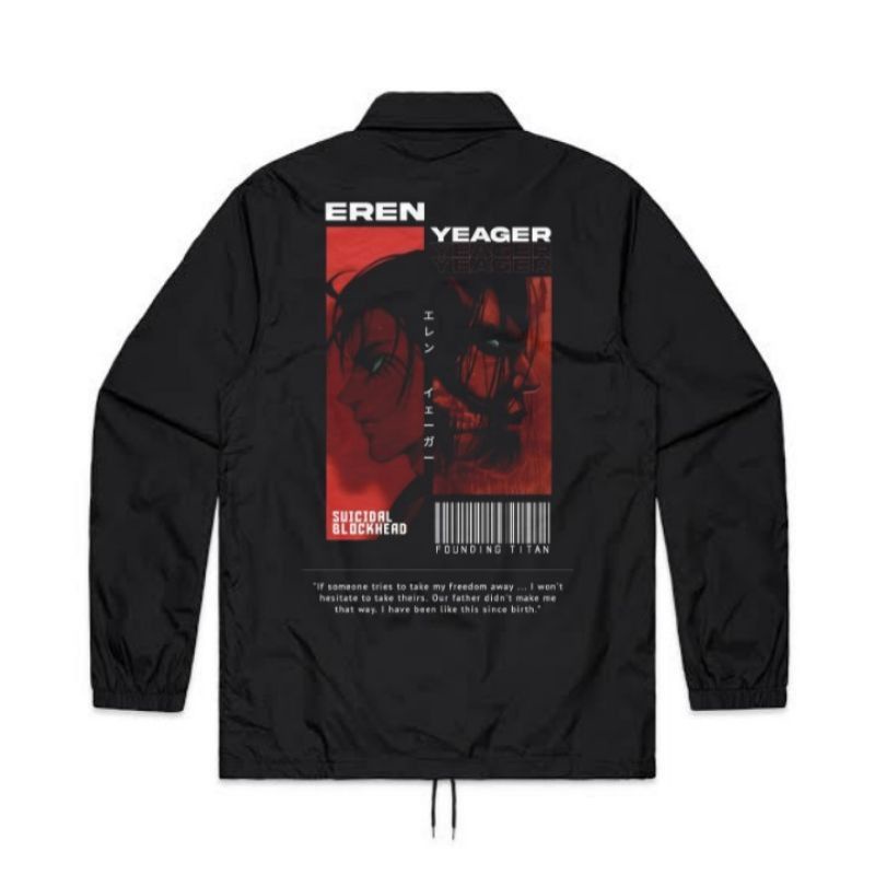 JAKET COACH Eren Yaeger " Founding Titan | Attack On Titan Coach Jacket | windbreaker | Taslan | Par