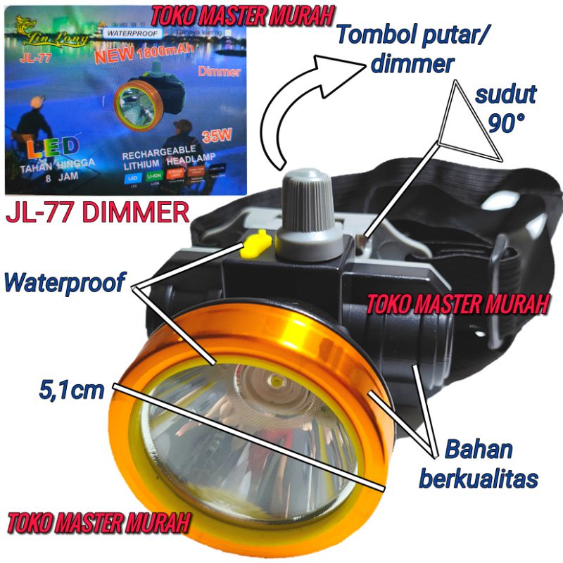 Senter Kepala Charge 35W Dimmer Headlamp 35Watt Rechargeable Cas