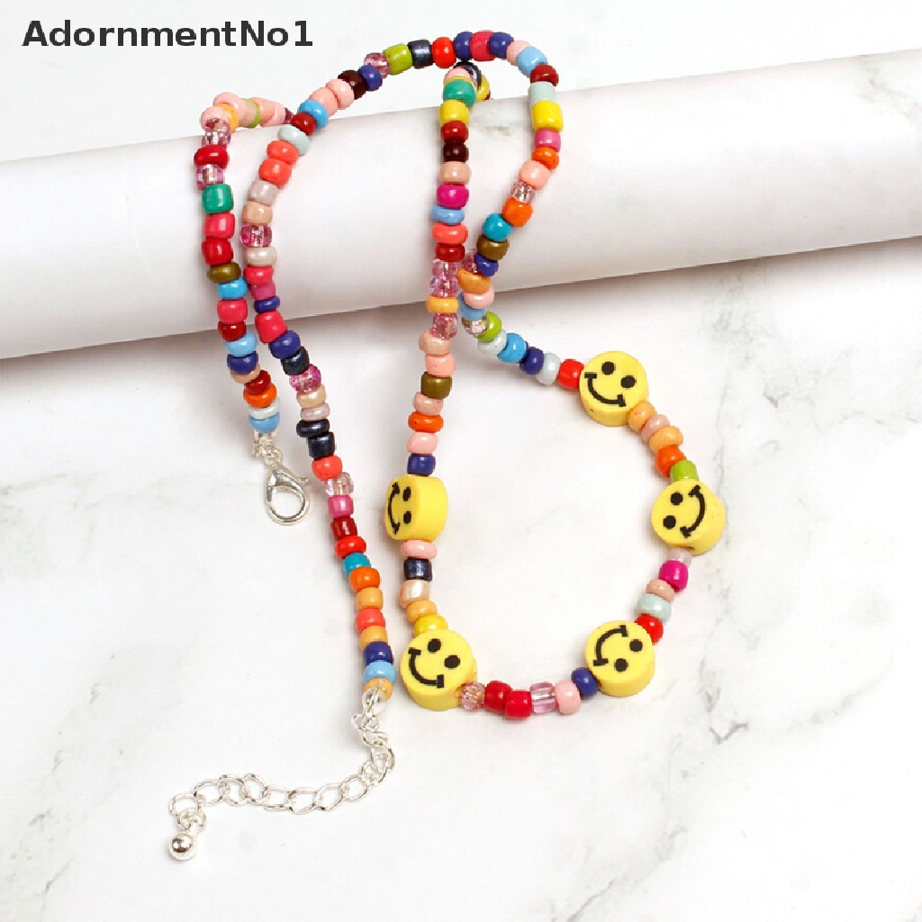 (AdornmentNo1) Kalung Choker Gaya Bohemia Motif Smiley Face Aksen Manik-Manik Untuk Perhiasan Wanita / Musim Panas