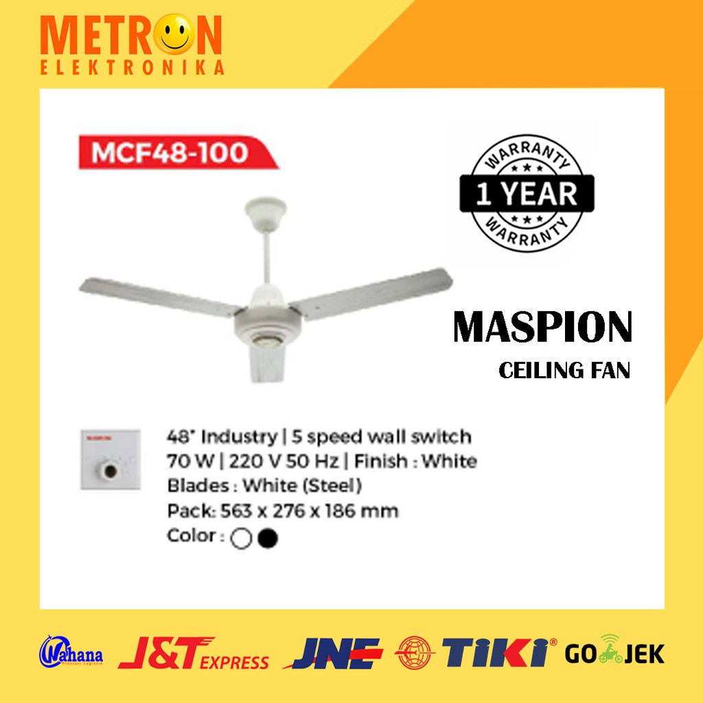 MASPION MCF 48 100 WH WHITE STEEL CEILING FAN 48 INCH / MCF48100WH