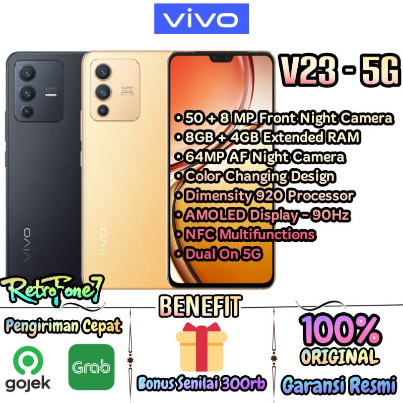 Vivo V23 5G - RAM 12GB/128GB ROM - Dual Kamera Depan - Garansi Resmi