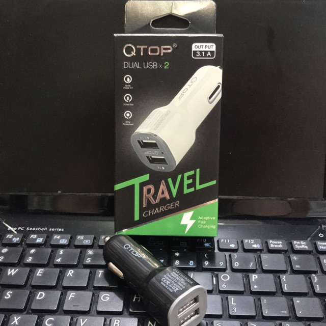 BATOK CHAGER MOBIL MURAH SAVER QTOP 2USB/CAR CHARGER PRO 2USB