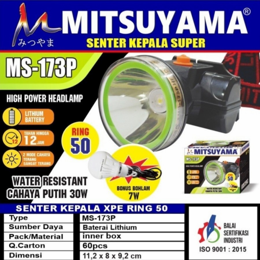 MITSUYAMA MS 173P SENTER KEPALA LED CAHAYA PUTIH 7W RING 50 7 WATT