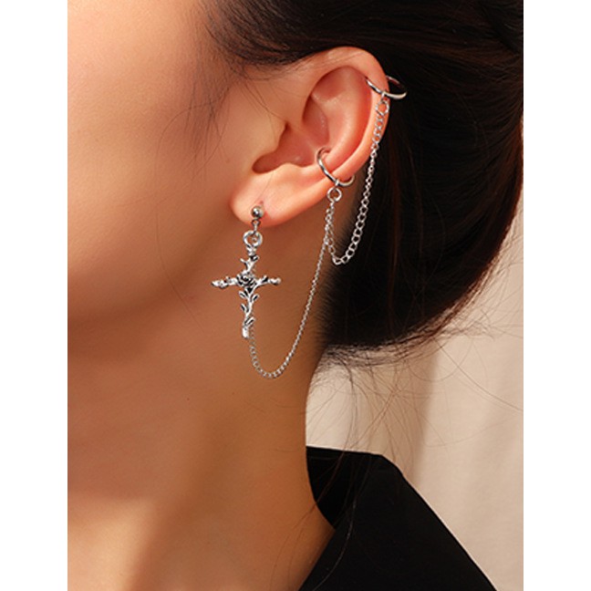 LRC Anting Tusuk Fashion Silver Cross Earrings D42238