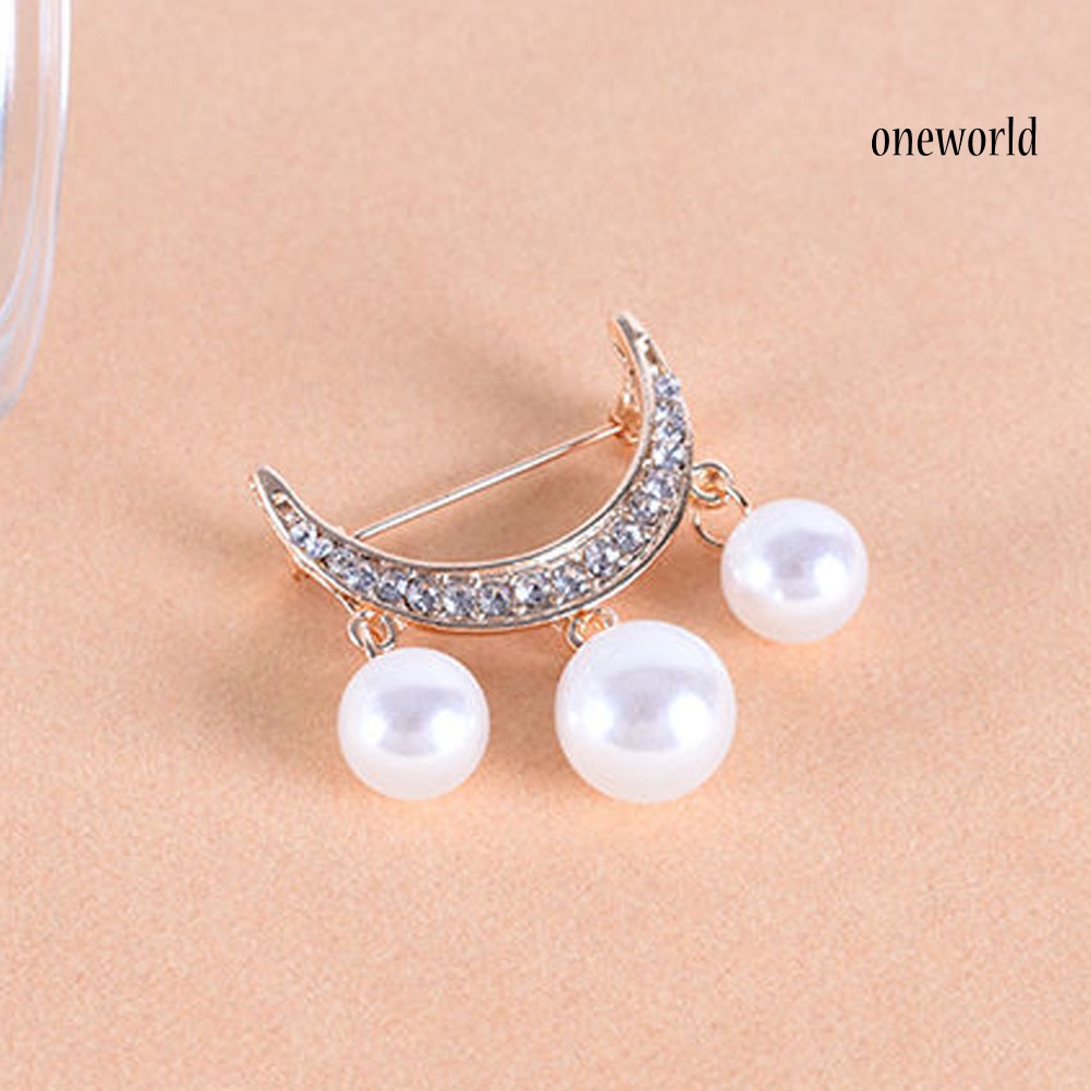 OW@ 2Pcs Semicircle Faux Pearls Drop Brooch Pin Badge Clothes Piercing Ornament