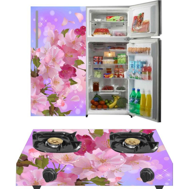 stiker kulkas satu pintu dan kompor gas yang dua tungku