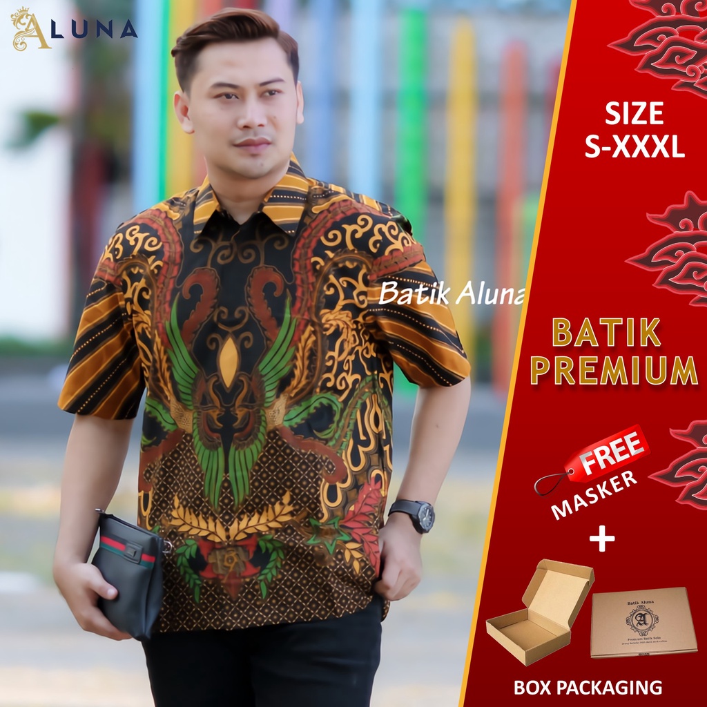 BAJU BATIK LENGAN PENDEK PRIA KEKINIAN KEMEJA BATIK REGULAR JUMBO XXXL TERBARU BATIK ALUNA PD 004