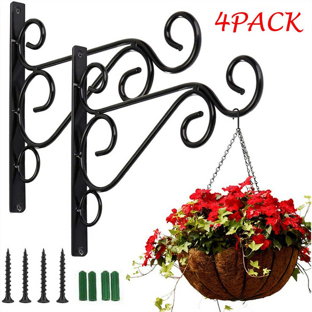 【COD Tangding】4pcs/set Heavy Duty Metal Hanging Basket Brackets Garden Plant Hanger Hook Wall Decor