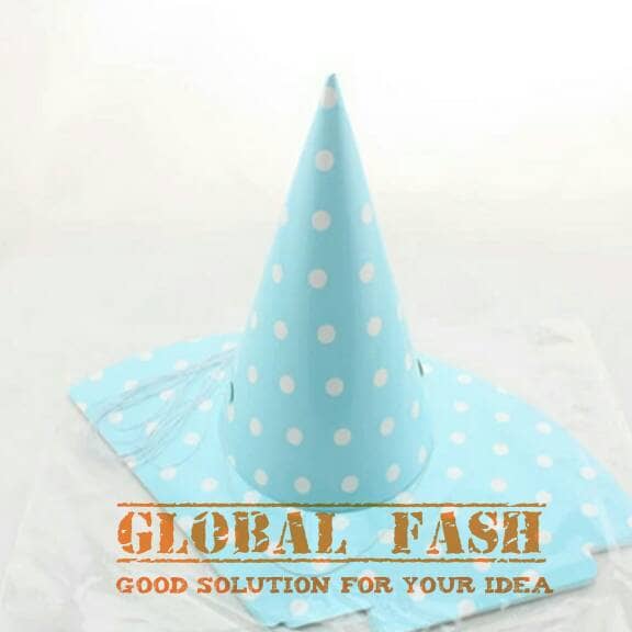 Topi polkadot biru / topi kerucut polkadot/ topi ultah biru polkadot/