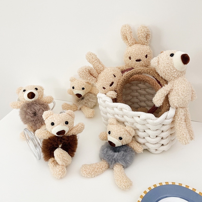 IKAT RAMBUT BEAR RABBIT SCRUNCHY / IKAT RAMBUT KOREA ANAK KECIL BONEKA BERUANG KELINCI / SCRUNCHIEKARET RAMBUT/KUNCIR BULU BONEKA BEAR KAKI TANGAN IKAT RAMBUT DONAT