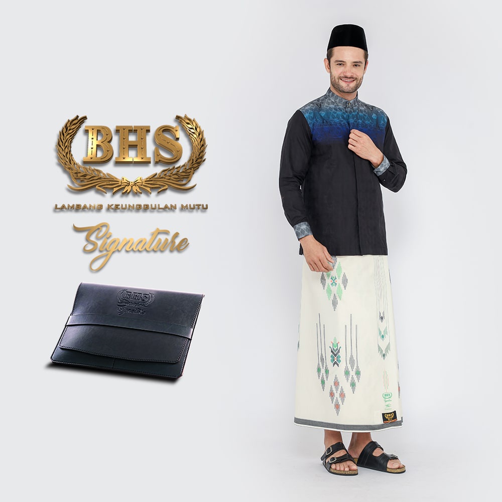Sarung BHS Signature Gold Motif Songket Star Eksklusif Warna Putih Hijau / BHS SSE
