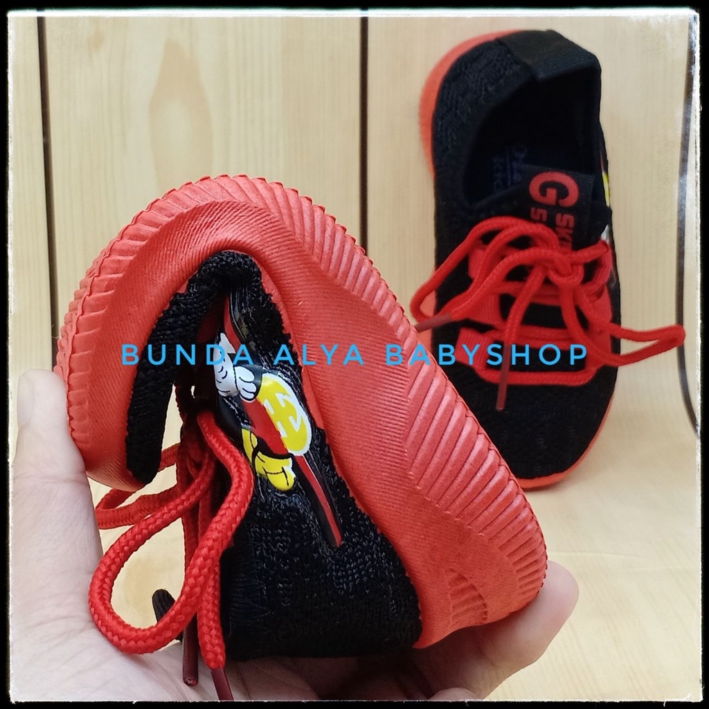 Sepatu Anak Laki Laki IMPORT Umur 2 - 5 Tahun HITAM Elastis Sepatu Anak Cowok Size 22 - 31 Kartun Lucu Alas Karet Anti Licin