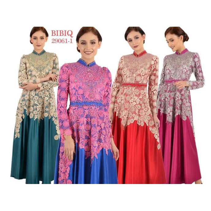 Bibiq 29061 1 Gamis Pesta Maxidress Brokat Kombinasi Satin Shopee Indonesia