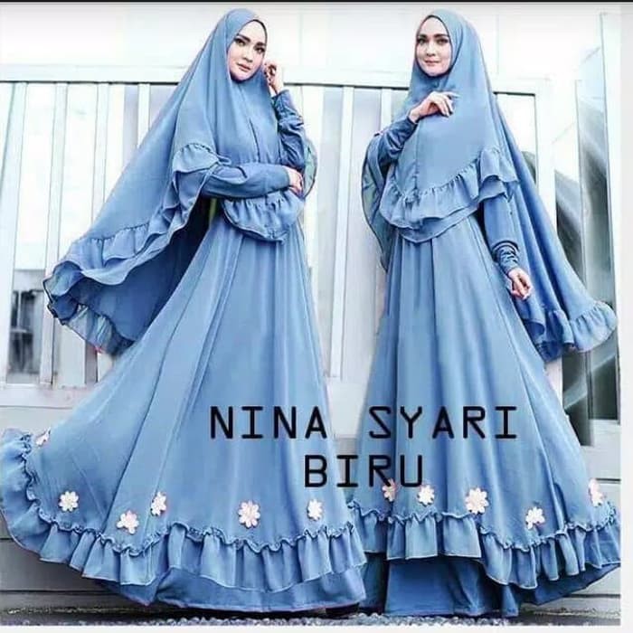 Baju Gamis Syar i Cantik Modern satu set gamis dan kerudung NEW TERBAIK