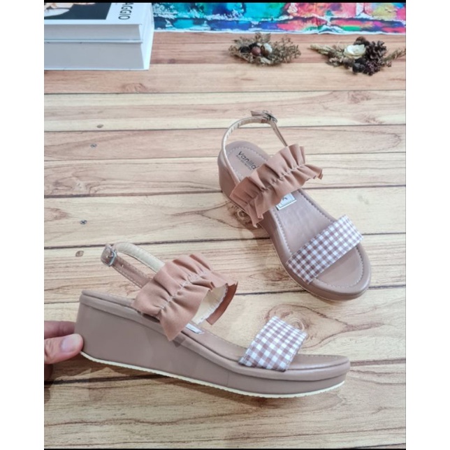 ABBUSHOES Us 70 Wedges Tali kotak-kotak (Terbaru)