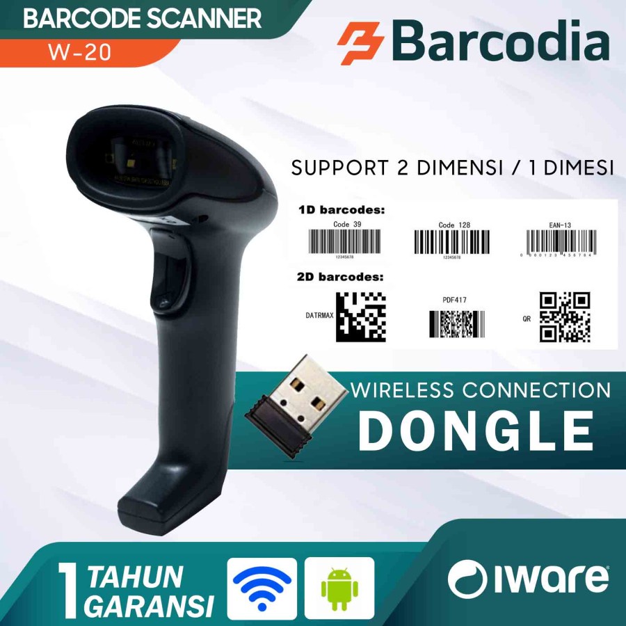 Wireless Barcode Scanner IWARE W20 (QR-CODE, E-FAKTUR, PDF417) / Scanner Barcode 2D