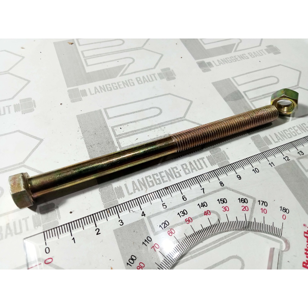 Baut Mur M10 x 130 Kuning / Baut Kunci 14 Panjang 13cm BMK M10x130