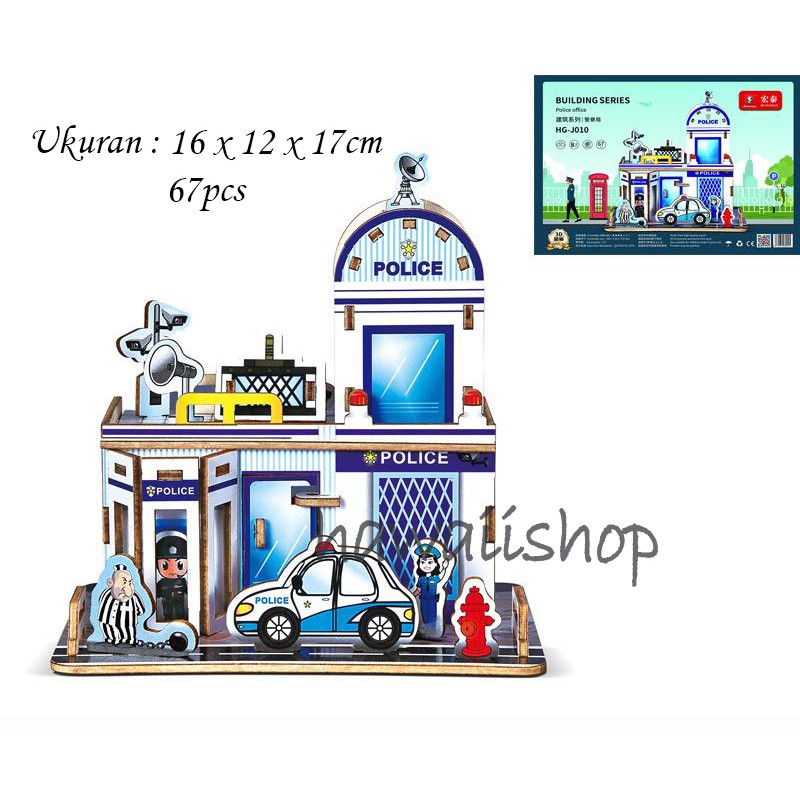 Hawaii Shop Puzzle 3D DIY bahan kayu POLICE OFFICE mainan puzzle edukasi anak (kado &amp; pajangan)