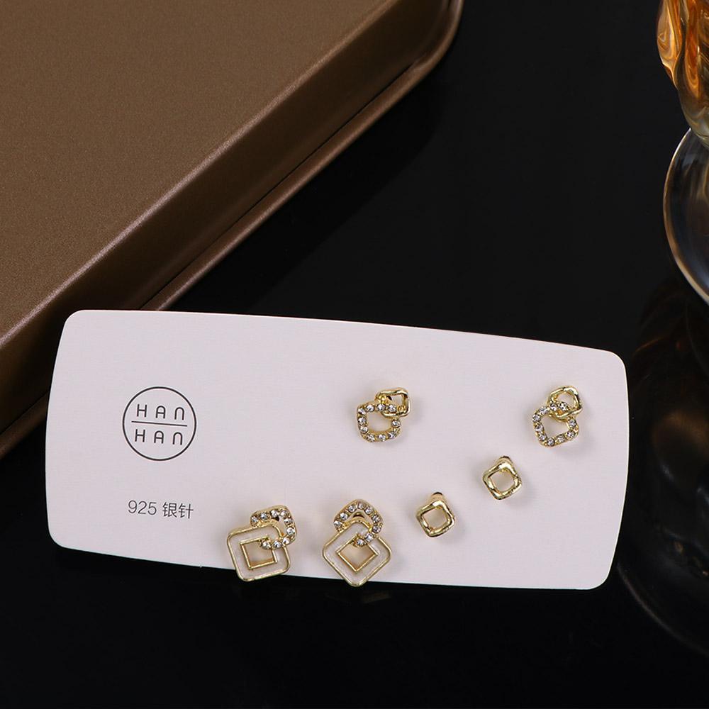 Mxbeauty Women Stud Earrings 6pcs/Set Temperamen Kepribadian Bersinar Berlian Imitasi Gadis Anting Set