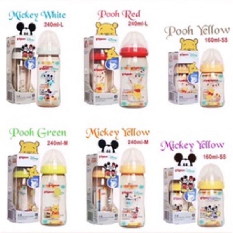 Pigeon Disney 160ml 240ml Botol Susu PPSU Wide Neck Mickey Minnie Pooh Snoopy