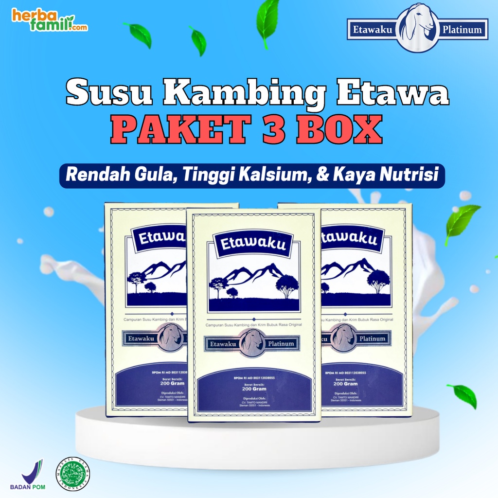 [PROMO] 3 BOX SUSU KAMBING ETAWAKU PLATINUM &amp; KRIMER NABATI BUBUK 200 gr / SUSU KUALITAS PREMIUM LOW SUGAR