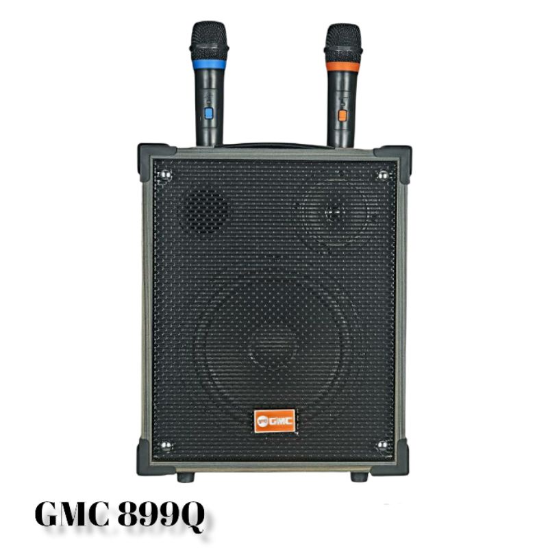 Speaker Portable 8 Inch GMC 899Q Bluetooth Karaoke Guitar Xbass 2 Mic Wireless UHF Original # DAT