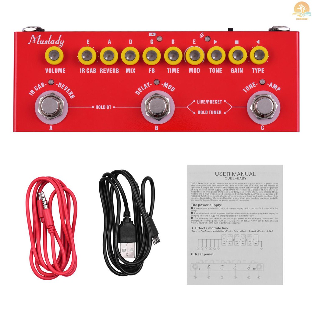 Muslady Pedal Efek Gitar Elektrik Portable Multifungsi Dengan Baterai Built-In