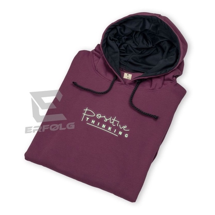 Erfolg Clothing Hoodie Original Pria Wanita Warna Burgandy Sweater Hudie Cowok Cewek Basic Sablon Motif Positive Thinking Bahan Katun Fleece Tebal Premium Suwiter Oblong Brand Distro Lokal Bandung Couple Pasangan