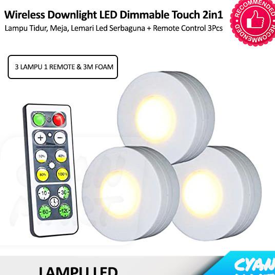 Lampu Tidur Lemari Dinding Downlight Led Cabinet + Remote Control - PUTIH - 3 PCS