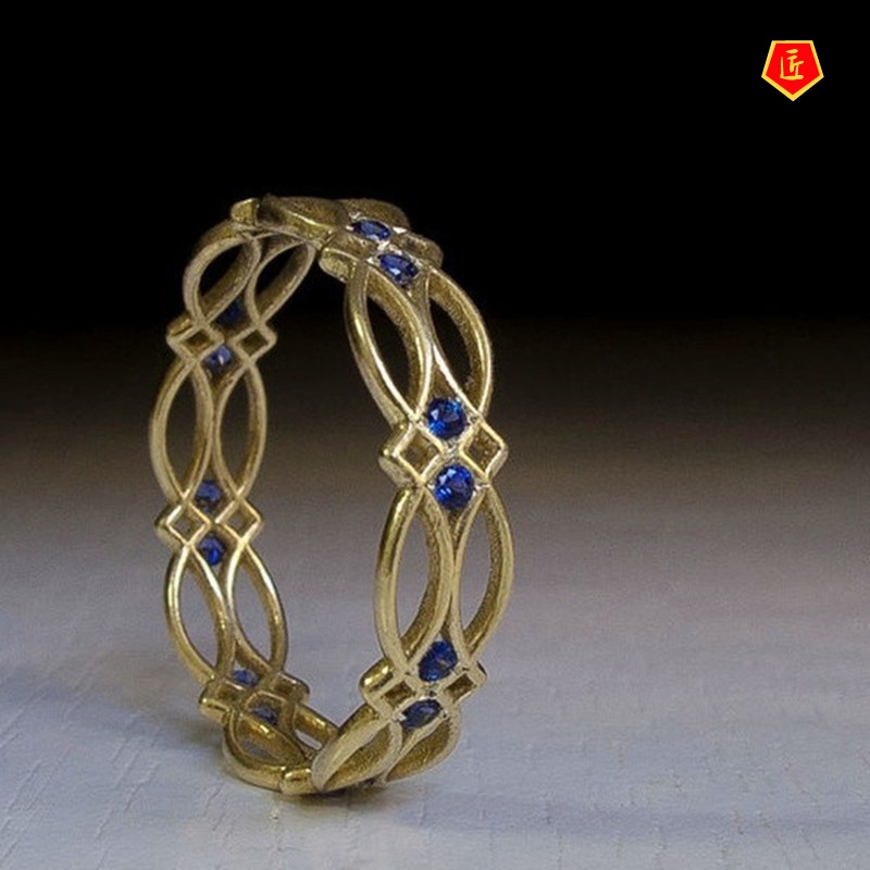 [Ready Stock]Simple Gold Ring Inlaid Sapphire