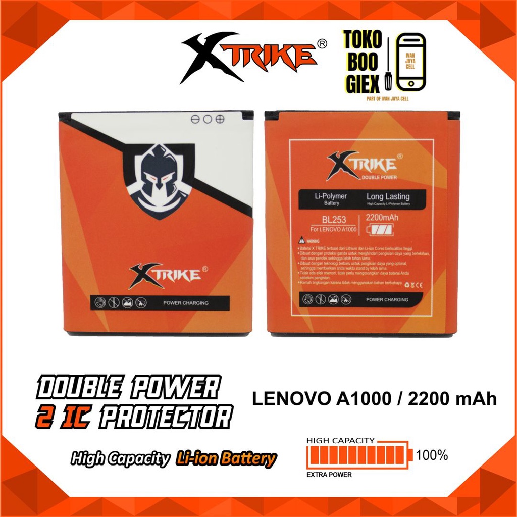 Baterai XTRIKE Double Power Original LENOVO BL253 / LENOVO A1000 Batre Batere