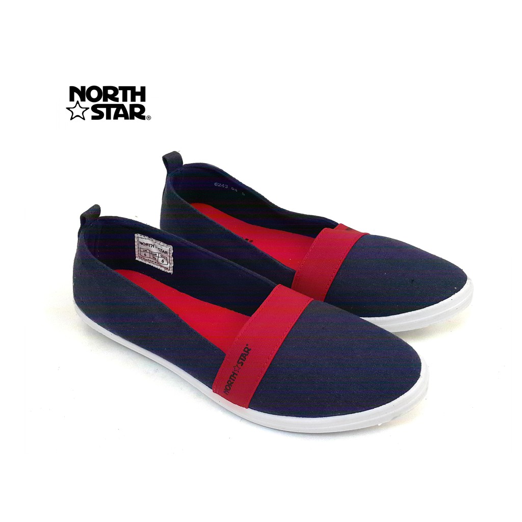 North Star 9104 - Sepatu Flat Wanita Canvas Casual Navy / Merah
